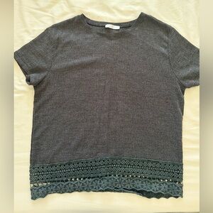 Elegant Gray Women's Top with Lace Detail
